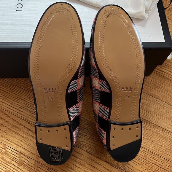 Gucci Jordaan Horsebit Multi Color Plaid Check Tweed Loafers Flats 34 - Picture 9 of 16
